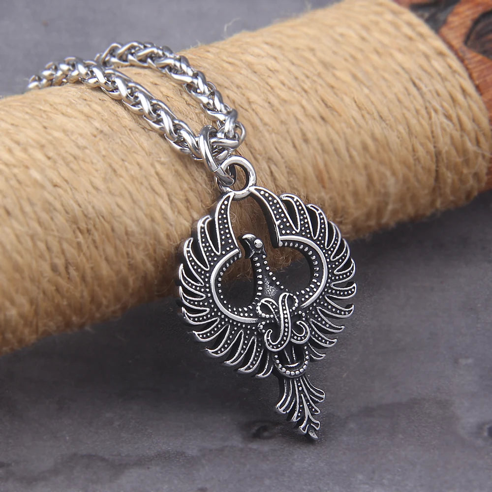 316L Stainless Steel Charm Phoenix Pendant China Mythological Bir Animal Pendant High-quality Jewelry with wooden box
