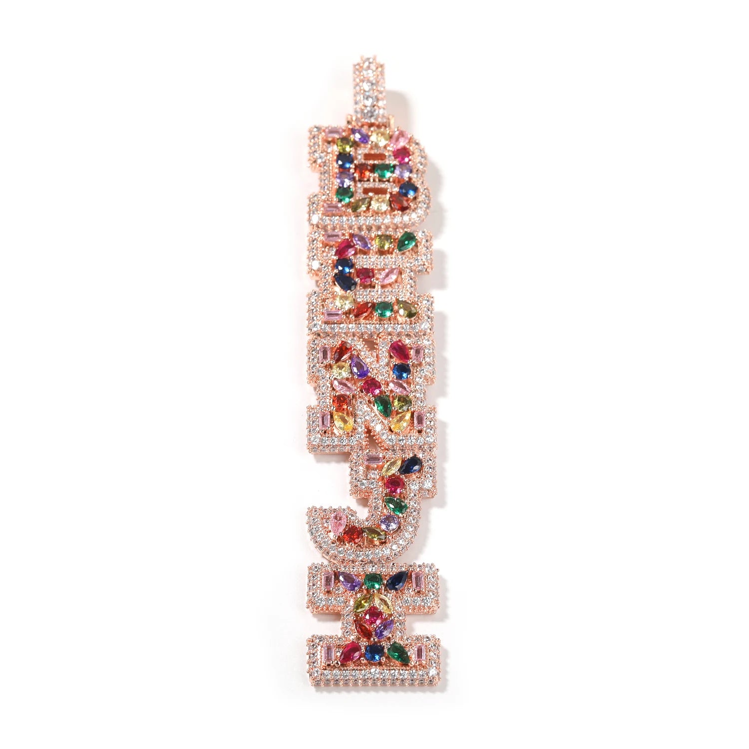 THE BLING KING Custom Vertical Initial Letter Pendant Mixed Inlay Different Shape Cubic Zircon NamePlate Necklace