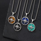 Eight-Pointed Star Stone Round Pendant Necklace