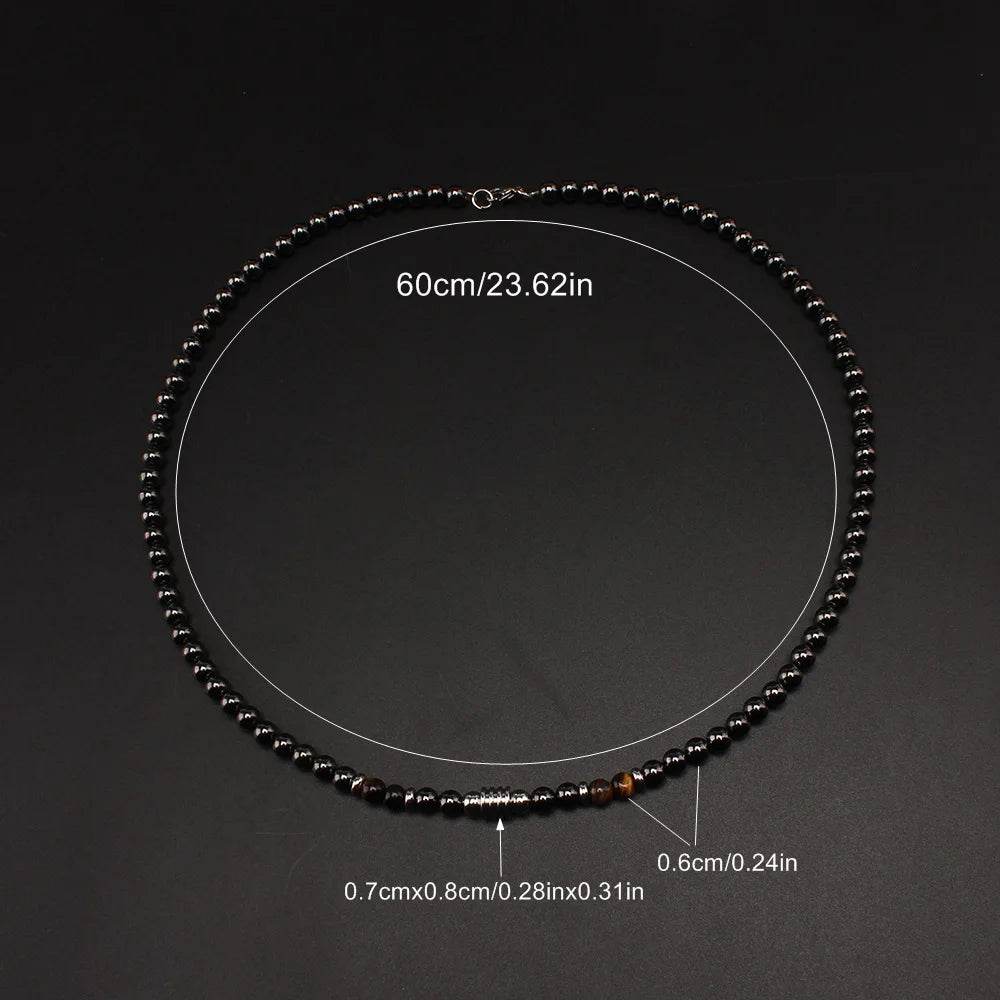 6mm Black Magnetic Hematite Round Beads Tiger-eye Stone Necklace for Men and Women