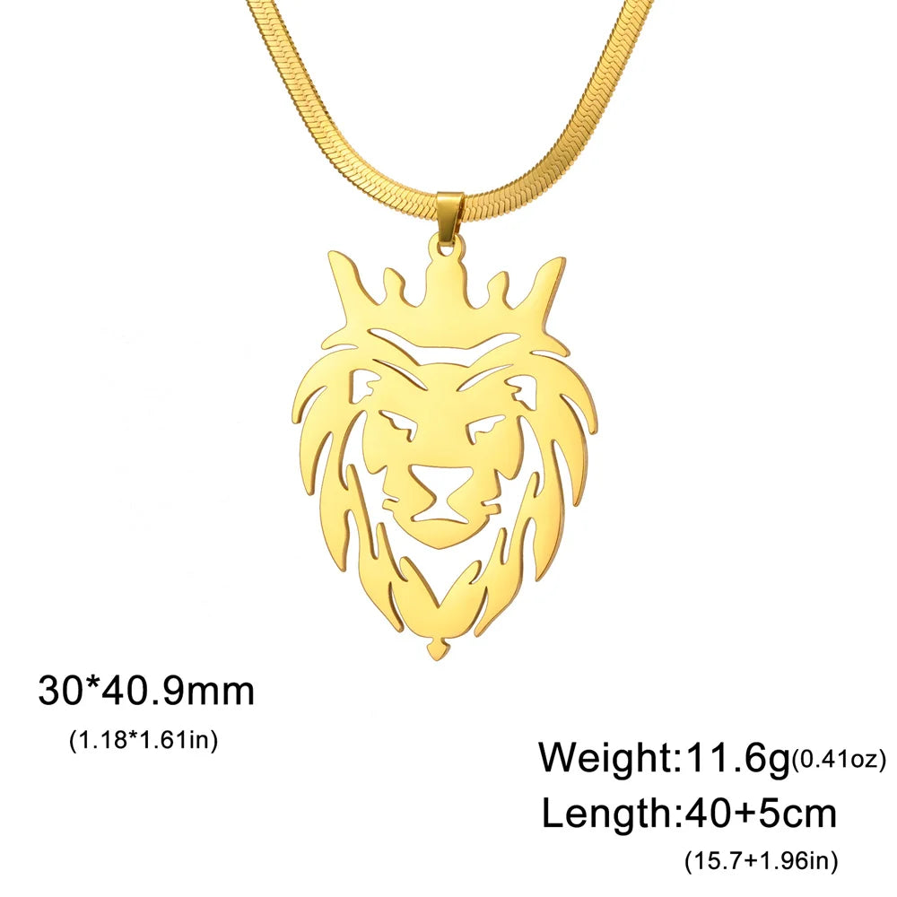 Crown Lion King Snake Chain Pendant — Stainless Steel