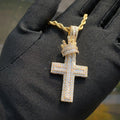 Hip Hop 3A+ CZ Stone Paved Bling Iced Out Crown Cross Charm Pendants Necklace for Men Rapper Jewelry Gold Silver Color
