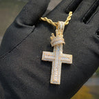 Hip Hop 3A+ CZ Stone Paved Bling Iced Out Crown Cross Charm Pendants Necklace for Men Rapper Jewelry Gold Silver Color