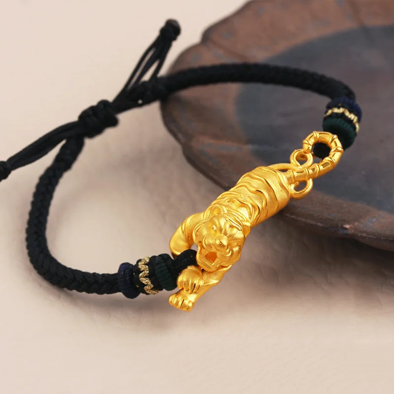 14k Gold Tiger Pendant Bracelet Necklace for Men Female Open Fashion Sutra Bracelet Bangle Engagement Wedding Fine Jewelry Gifts
