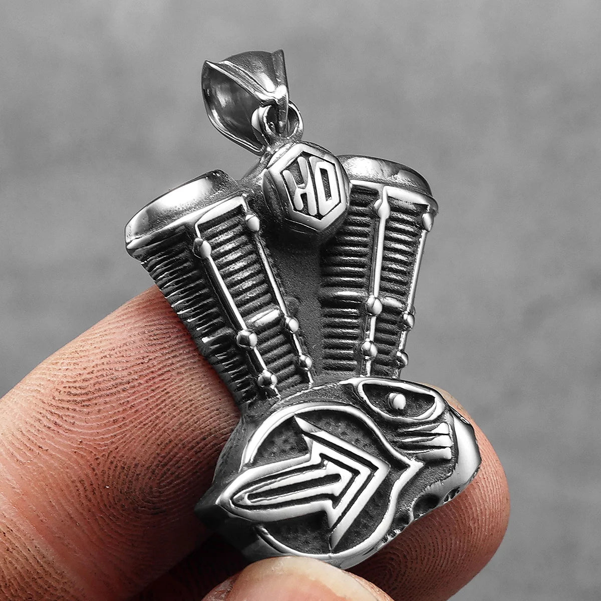 Motorcycle Engine Pendant — Stainless Steel