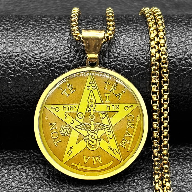 Seal of Seven Archangels Medal Stainless Steel Glass Necklace Seal of Solomon Talisman Necklace Protection Jewelry