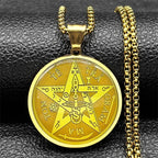 Seal of Seven Archangels Medal Stainless Steel Glass Necklace Seal of Solomon Talisman Necklace Protection Jewelry