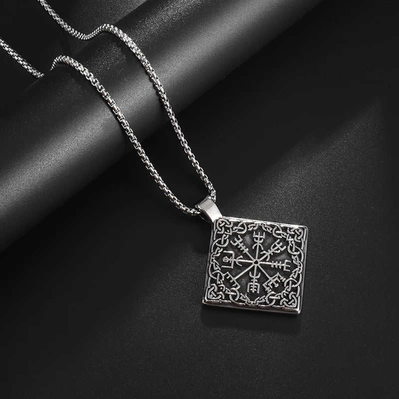 Vegvisir Nordic Rune Compass Pendant Necklace — Zinc Alloy