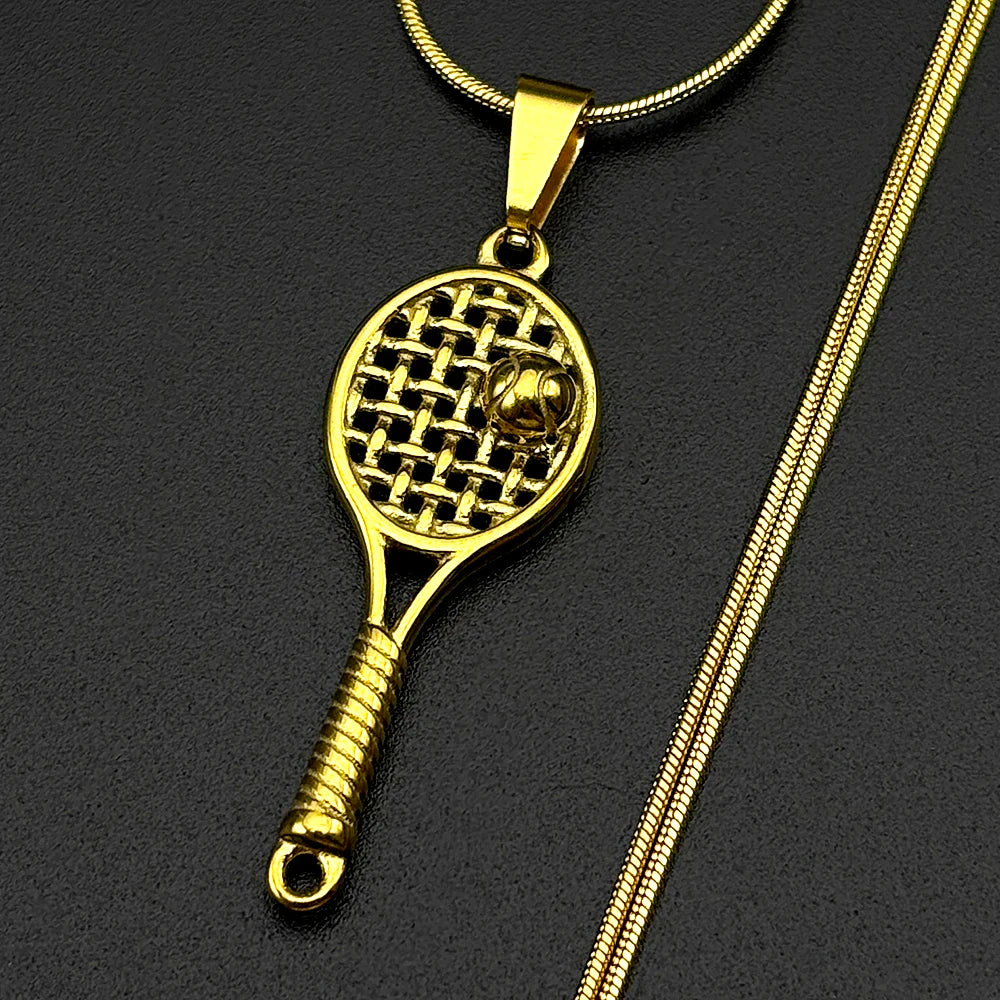 Mini Tennis Racket Pendant Necklace For Women Men Stainless Steel Gold Color Tennis Lover Gift Sweater Chain Sports Jewelry