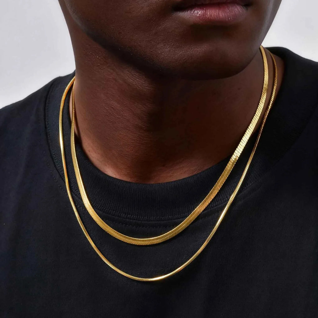 Two-Tone Snake Box Chain Necklace — Stainless Steel