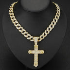 Hip Hop Big Cross Pendant Necklace Punk Fashion Miami Cuban Chain for Men and Women Religious Prayer Jewelry Accessories