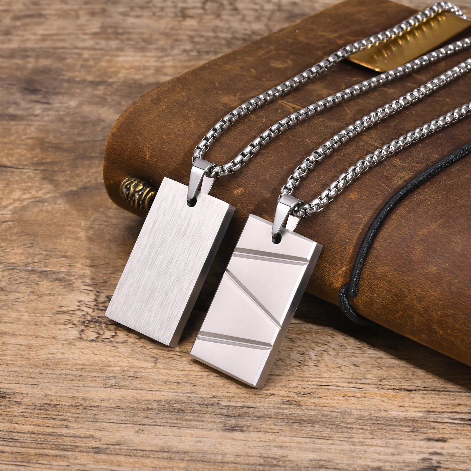 Vnox Geometric Pendant Necklaces For Boys,Stainless Steel Simple Square Dog Tag Men Necklaces,Retro Collar Jewelry Gift