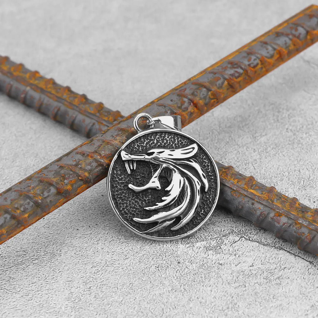 Ice Wolf Head Pendant Necklace — Black
