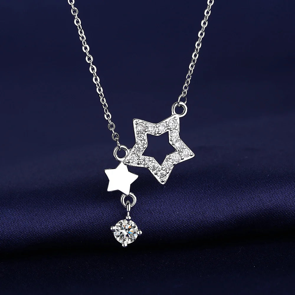 925 Sterling Silver Inlaid Zircon Star Necklace For Women Sweet And Cute Pendant Necklace Fashion Jewelry Accessories