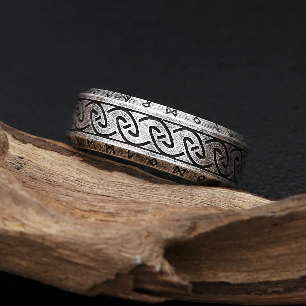 Odin Steel Ring Viking Futhark Runes 316L Norse