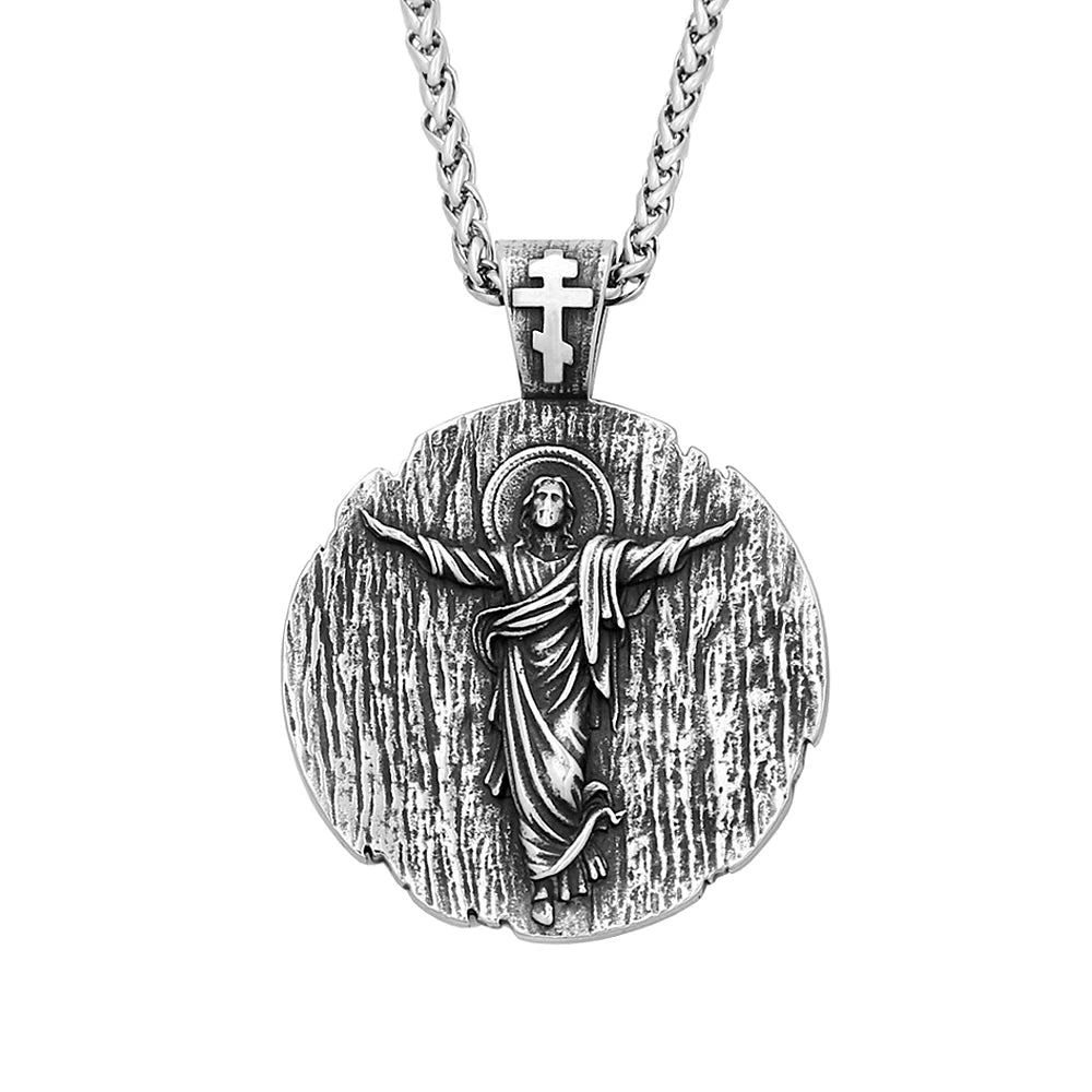 Jesus Round Pendant — Stainless Steel