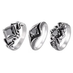 Men's Stylish Square Geometric Black Zircon Ring Stainless Steel Punk Waterproof Finger Jewelry Gift Party Daily Wear Size 7-11