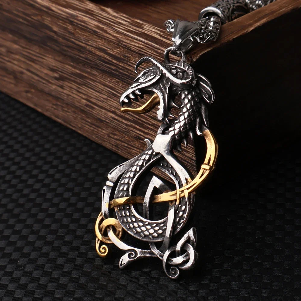 Viking Ouroboros Dragon Necklace — Stainless Steel