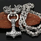 Fashionable And Exquisite New Retro Nordic Viking Hammer Pendant Wolf Head Necklace For Personalized Men'S Amulet