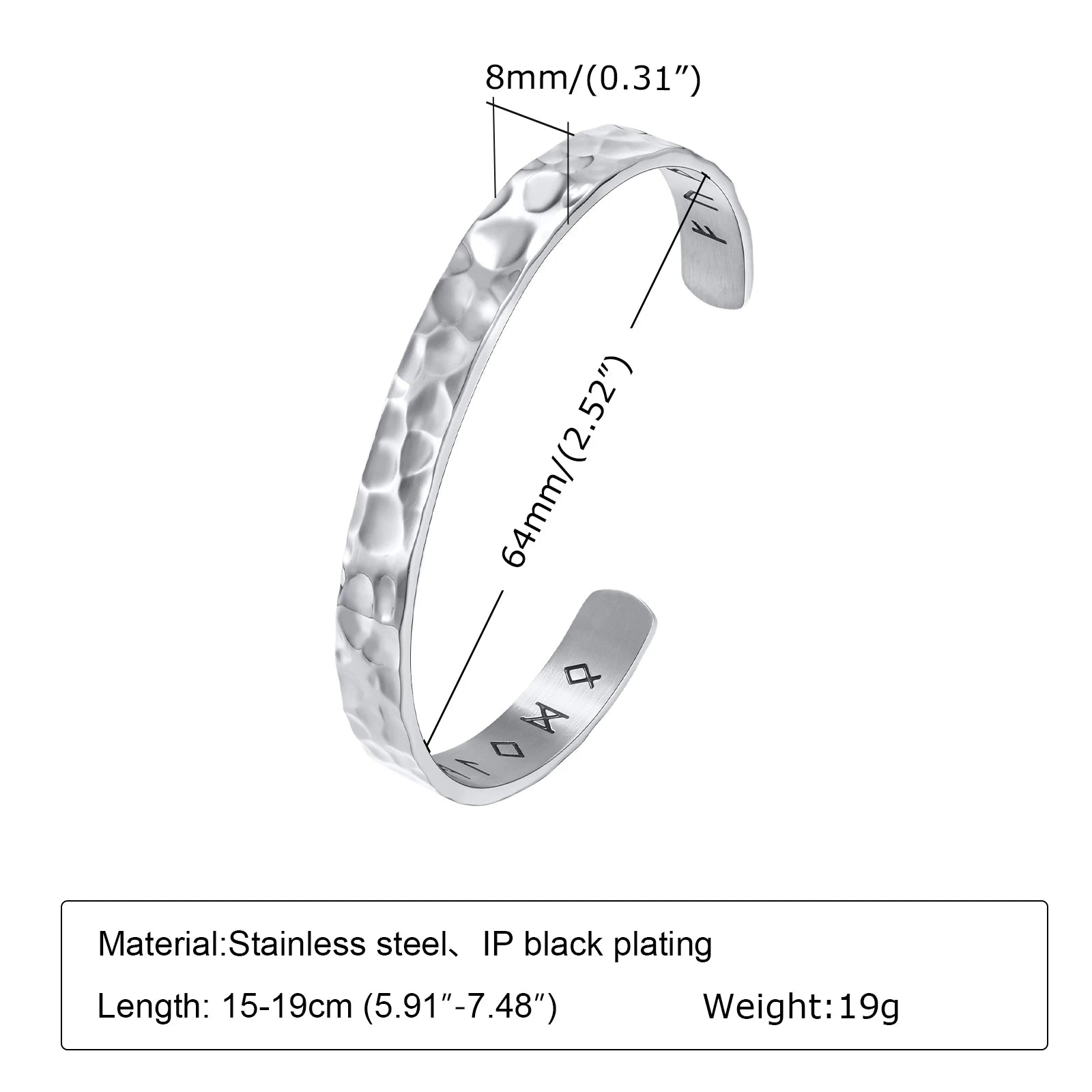 Vnox Norse Viking Bracelets for Men Women, Hand Crafted Hammered Stainless Steel Cuff Bangle Bracelet, Rock Punk Gift