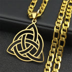 Celtic Knot Geometric Pendant Necklace — Gold-Tone, 55cm Chain
