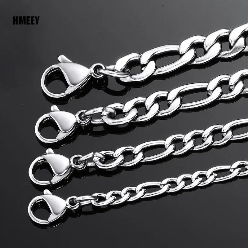 Men's Stainless Steel Link Figaro Chain Necklace for Women High Quality Waterproof Choker Silver Color Jewelry