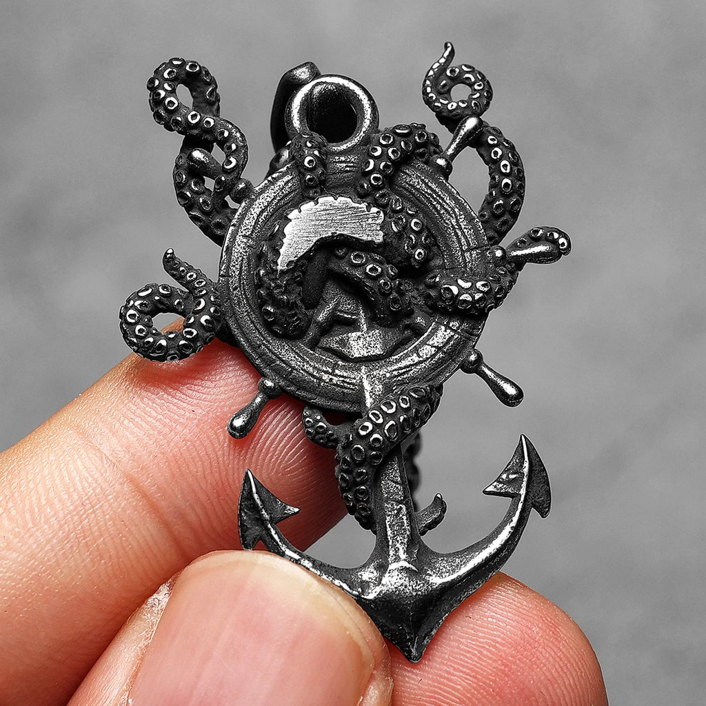 Vintage Octopus Anchor Stainless Steel Jewelry Men Necklace With Pendant For Male Women Punk Hip Hop Accessories Gift