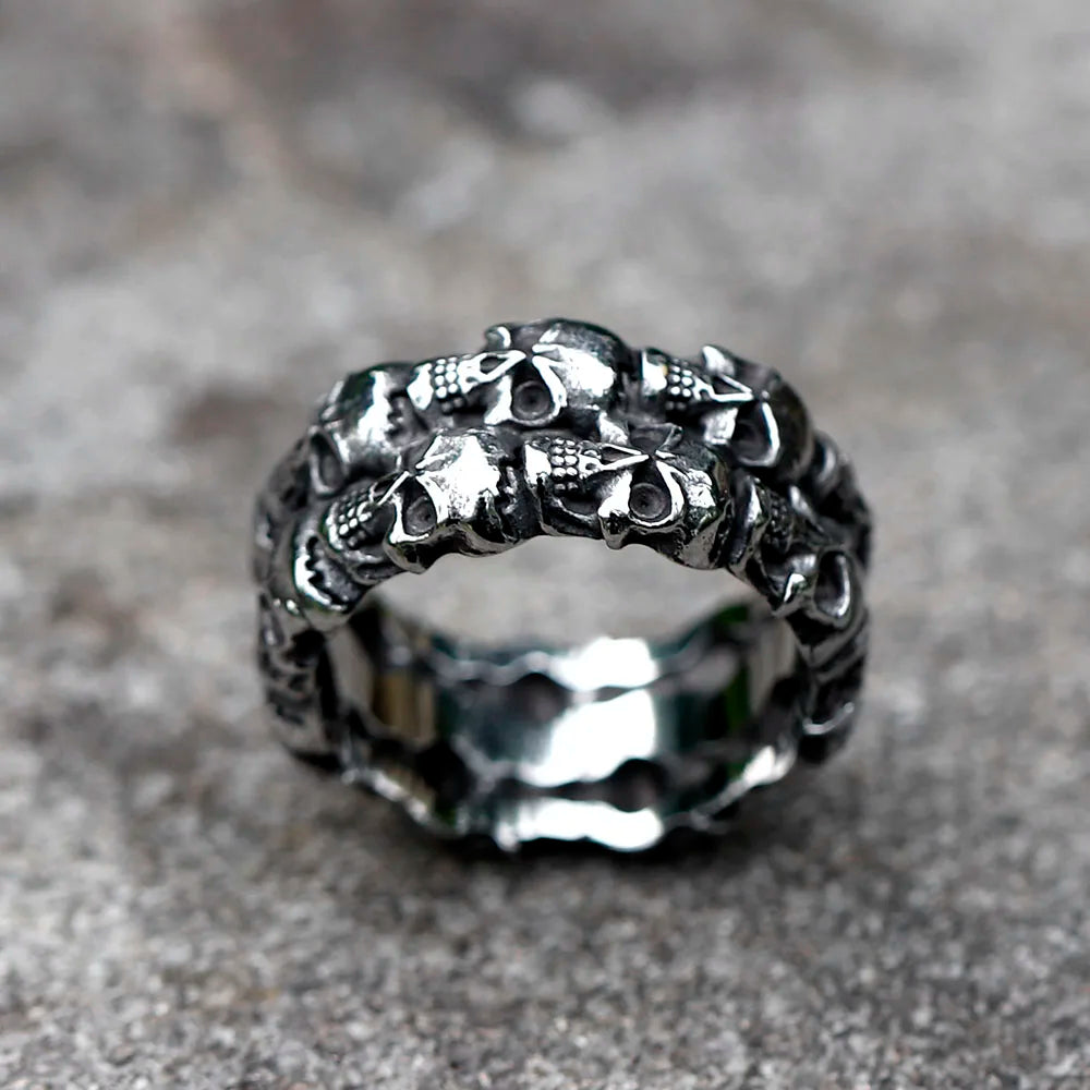 NEW Men's 316L stainless steel rings Unique Skull ring Vintage Aegishjalmur PUNK Jewelry Gifts free shipping