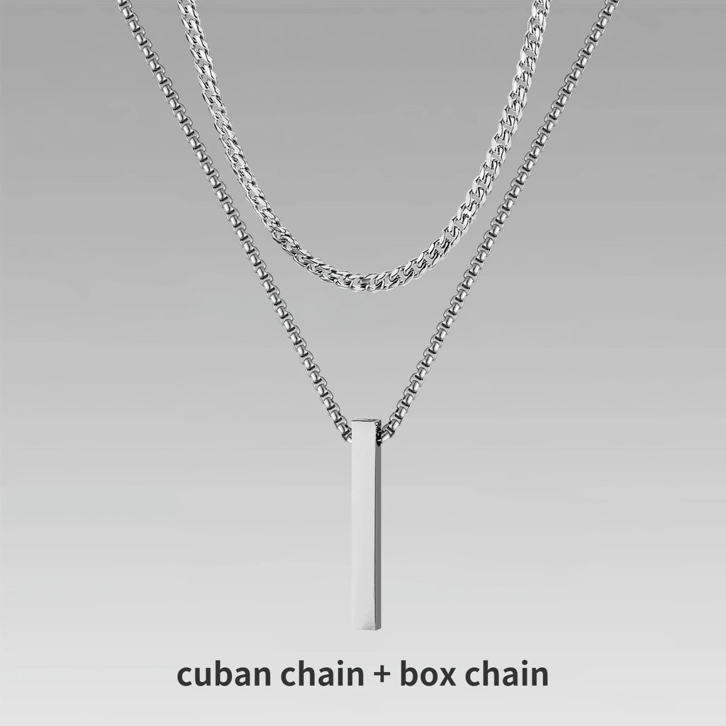 Vertical Bar Rope Cuban Chain Pendant — SS