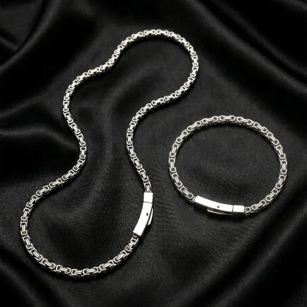 Stainless Steel Byzantine Chain Necklace for Men Minimalist Hip Hop Link Chain 4mm 5mm Silver Waterproof Neck Jewelry