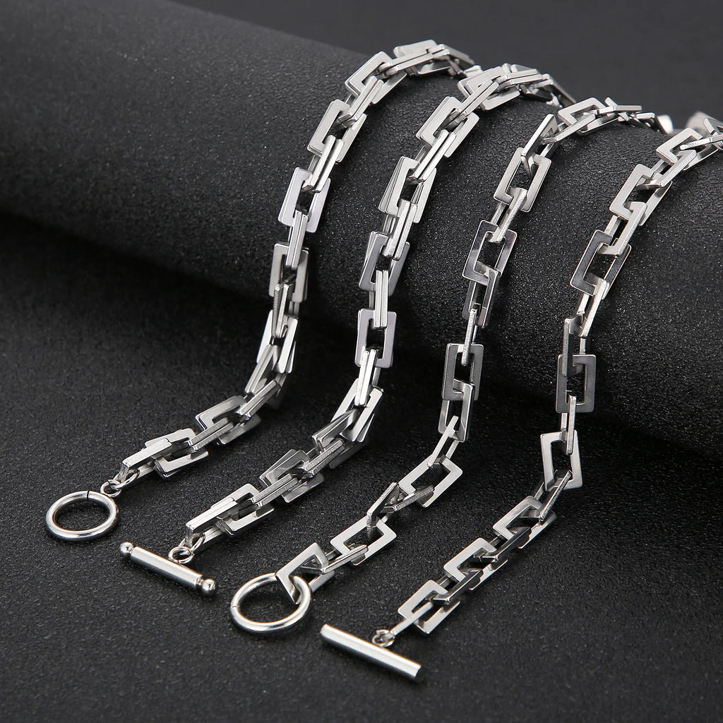 7mm Stainless Steel Chain Blade Link Chains Chokers Necklace For Mens Jewelry Silver Plated Solid Metal Fashion Jewelry