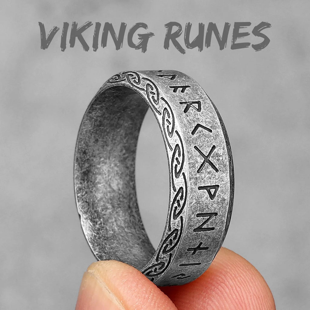 Vintage Nordic Viking Runes Celtic Knot Series Stainless Steel Womens Mens Rings Punk Biker Jewelry Creativity Gift