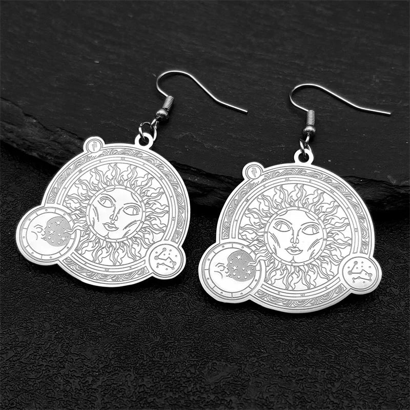 Star Silver Earrings Sun Moon Face God Constellation