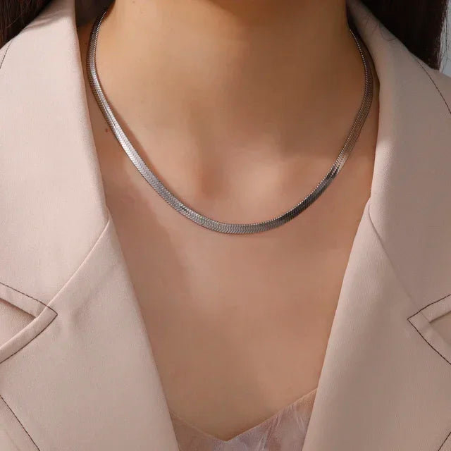 Gold Herringbone Snake Chain Necklace 5mm — Stainless Steel