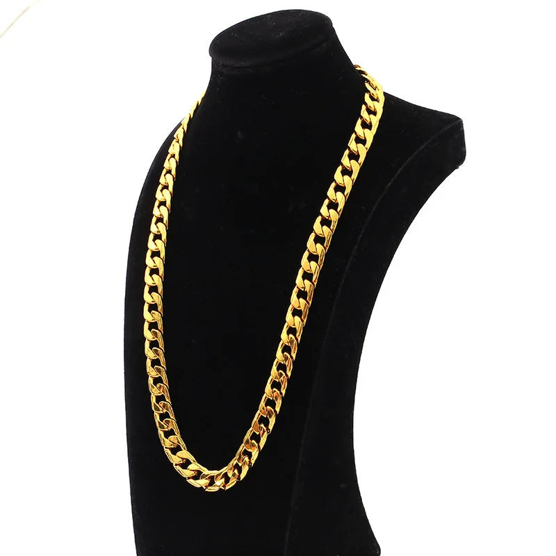 Luxury 24K 9999 Pure Gold real gold Men Women 6mm 8MM Necklace Cuban Chain Hip Hop Punk Necklace