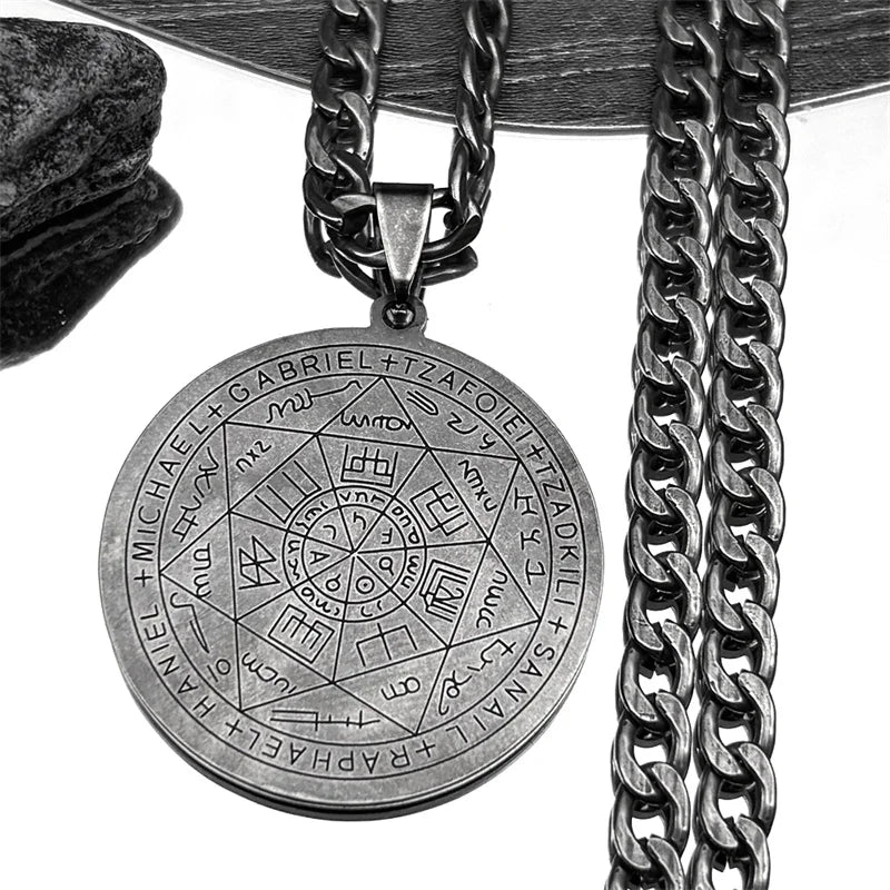 Seven Archangels Amulet Stainless Steel Necklaces Men Seal of Salomon Talisman Christian Protection Jewelry collar