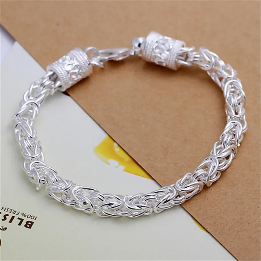 Twisted Chain Bracelet for Men & Women — Silver-Tone, Simple