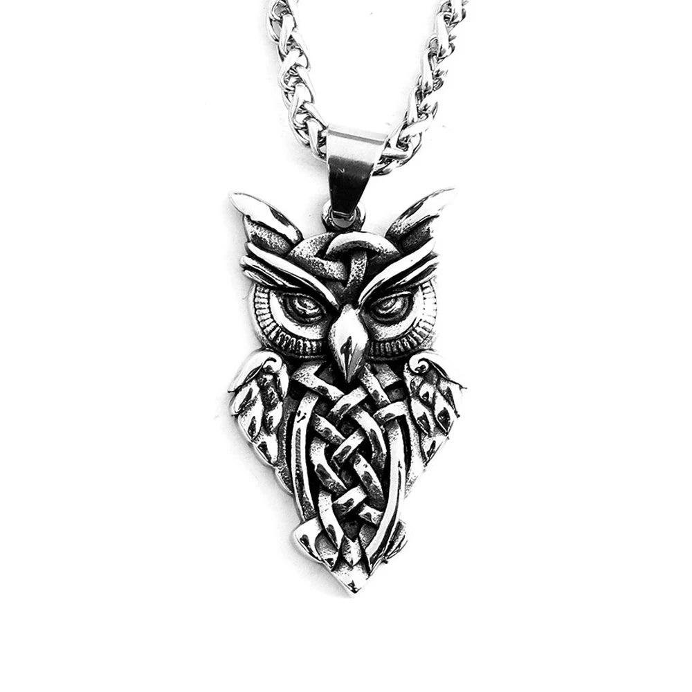 Viking Owl Stainless Steel Pendant Necklace