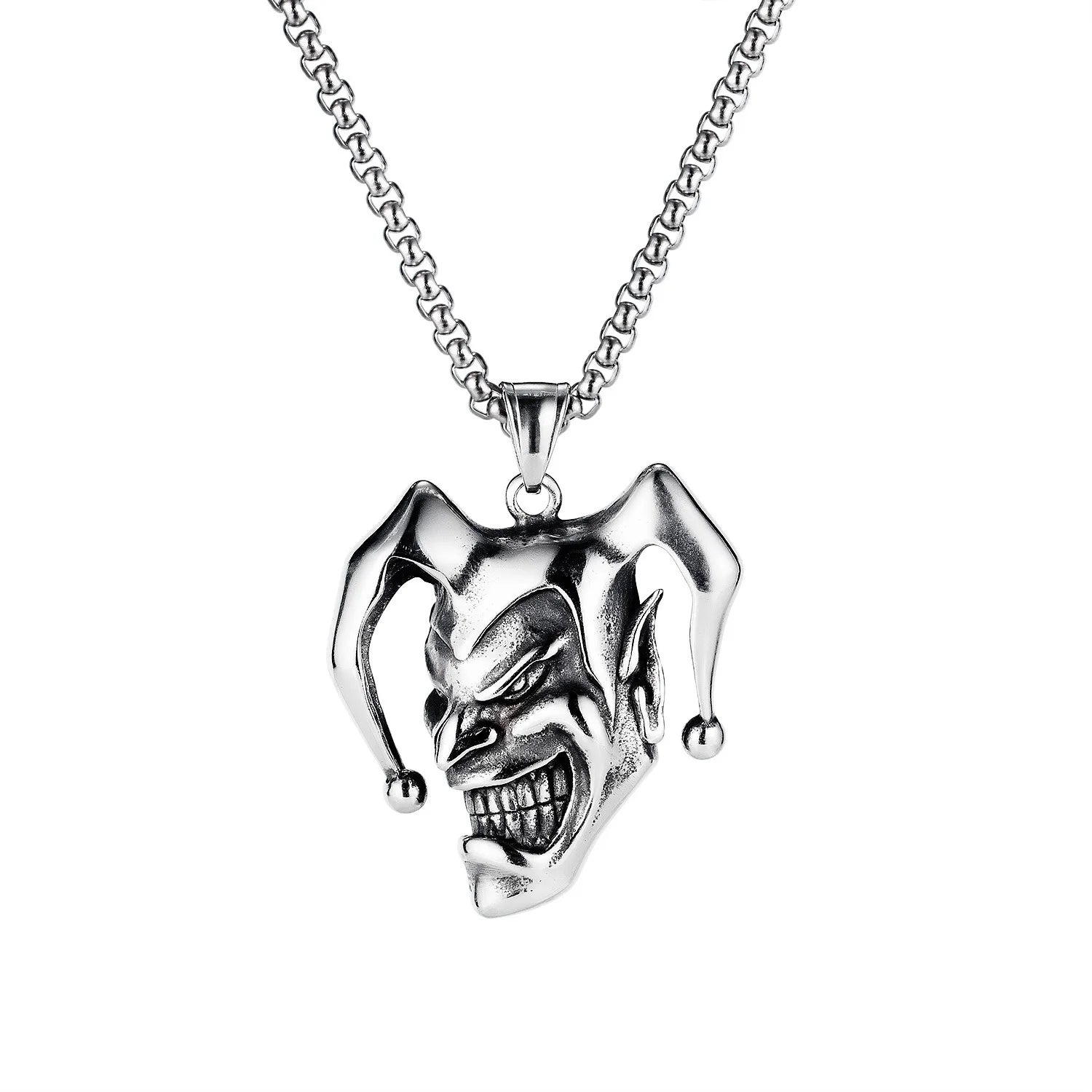 Silver Joker Pendant Necklace Stainless Steel