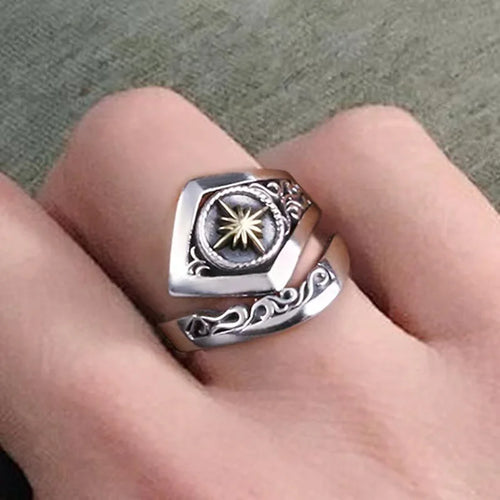 925 Silver & Gold Vintage Hollow Lines Flower Ring