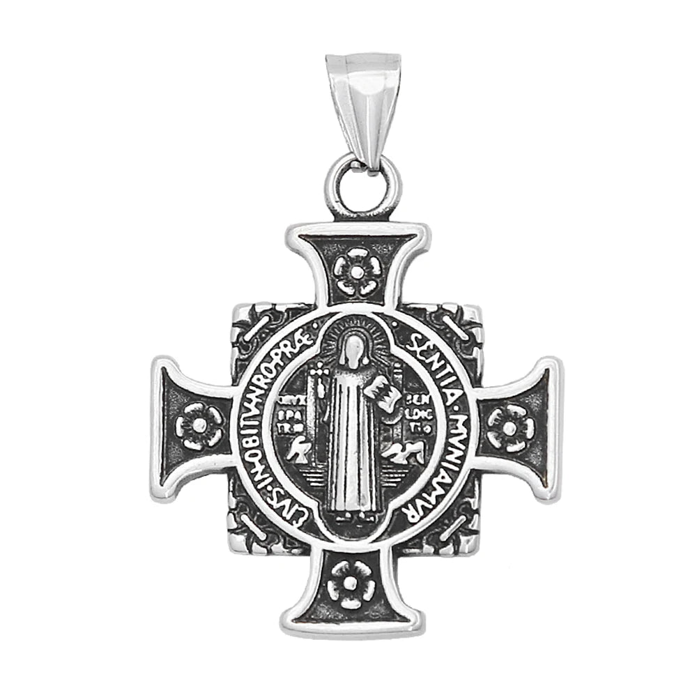 Fashion Retro Christ Jesus Necklace Stainless Steel Rune Cross Pendant For Men Women Punk Amulet Jewelry Gift