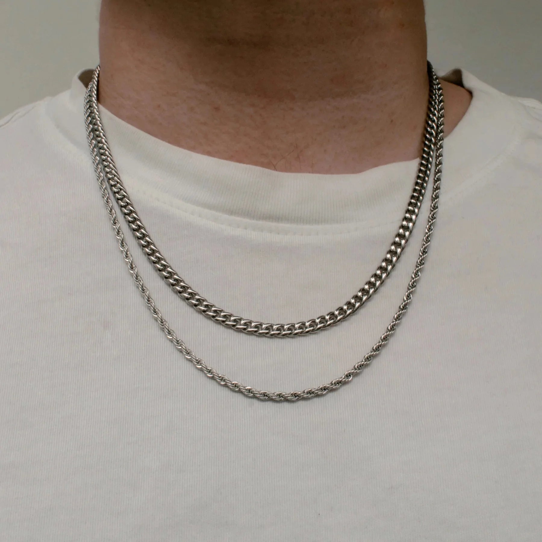 Vnox 3mm/5mm Cuban Chain Necklace for Men,Twisted Rope Links Collar,Stacked Stainless Steel Simple Basic Classic Unisex Necklace