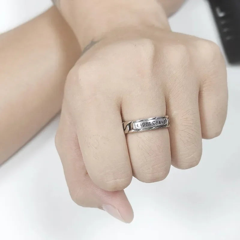 Retro Light Chaser Ring Men Trendy Personalized Index Finger Tail Ring Korean Fashion Woven Twist Letter Open