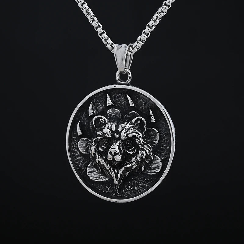 Biker Bear Paw Pendant Necklace — Stainless Steel