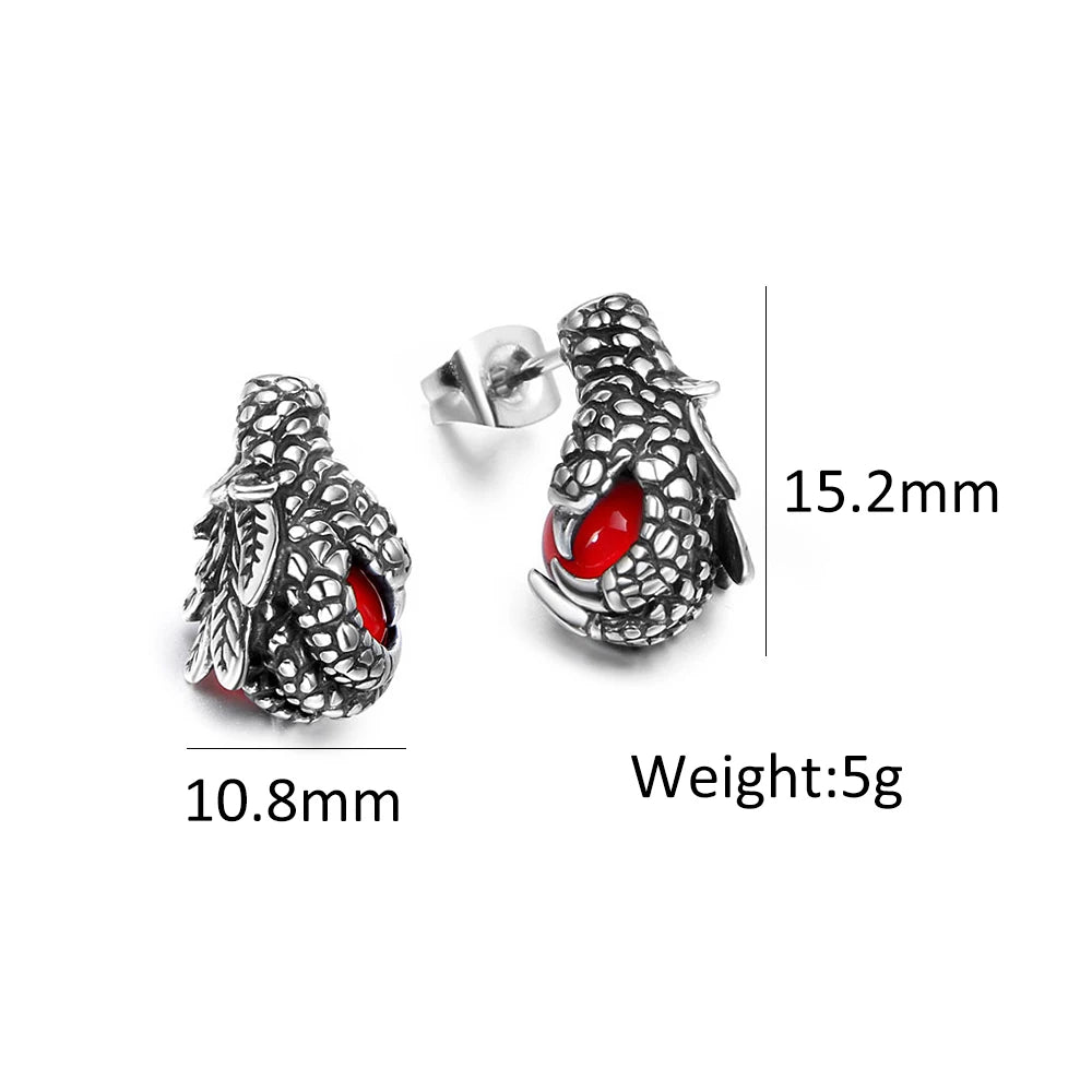 Dragon Black Earrings Punk Claw Black/red Stone