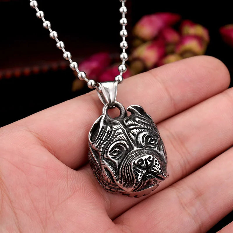 Steel Pendant European American Retro Cute Bulldog