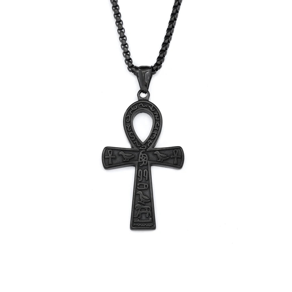 Vintage Fashion Ancient Egyptian Ankh Cross Pendant Necklace For Men Women Stainless Steel Amulet Jewelry Gifts