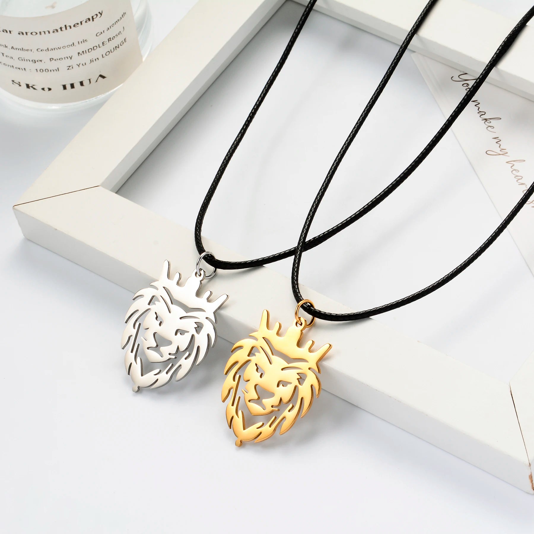 Polishing Stainless Steel Hollow Crown Lion King Pendant Necklace Fashion Cool Rock Party Motorcycle Jewelry for Men