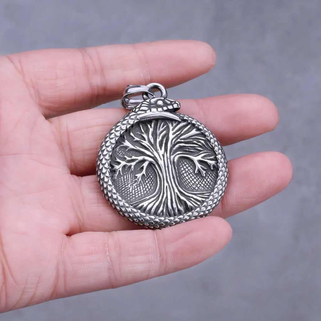 Viking Ouroboros Tree of Life Pendant Necklace — Stainless Steel