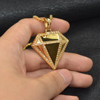 Geometric Faceted Rhinestone Pendant Necklace — Stainless Steel